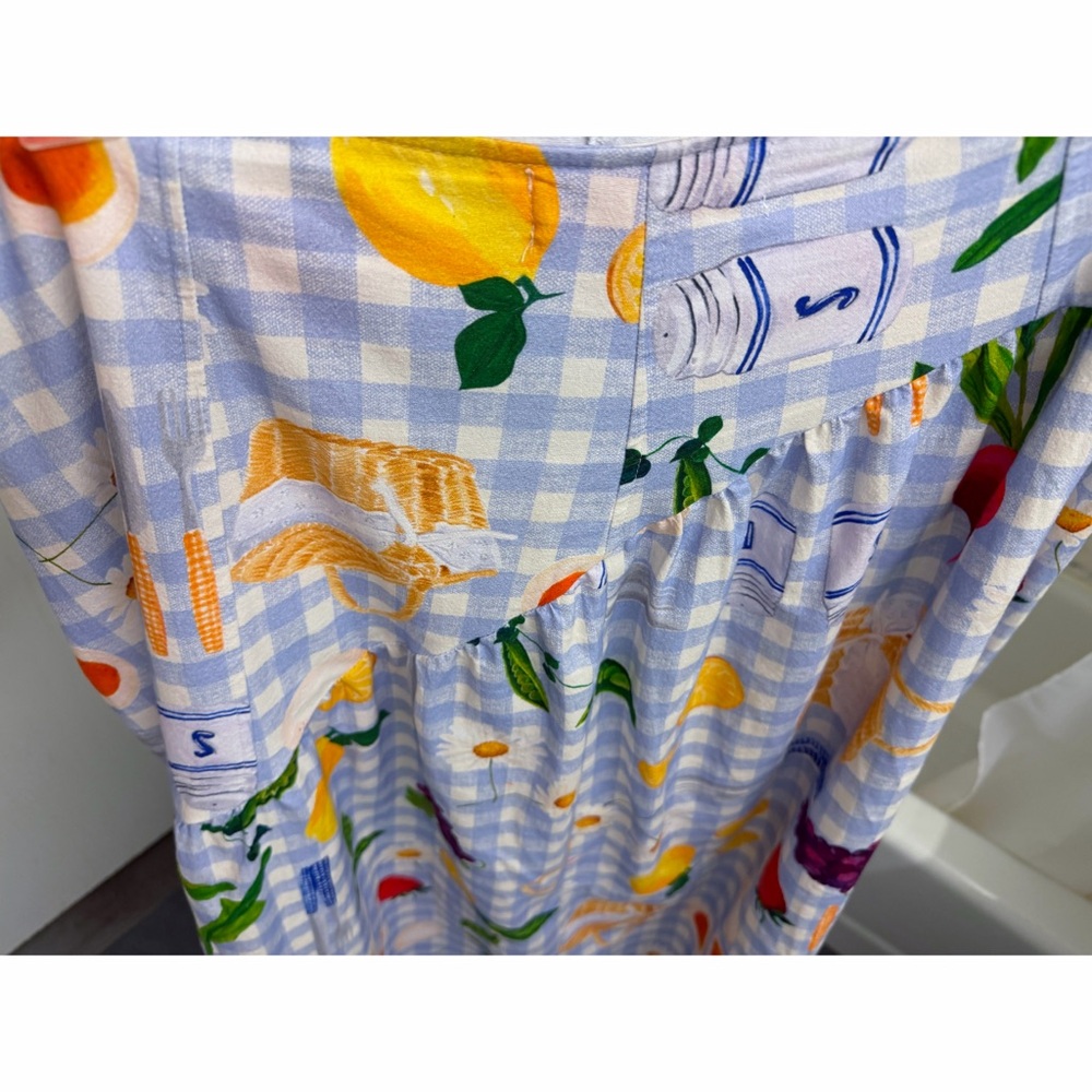 Lisa Says Gah Maeve Picnic Alfresco Midi Skirt Food Vegetable Blue Gingham 2XL - Picture 14 of 15